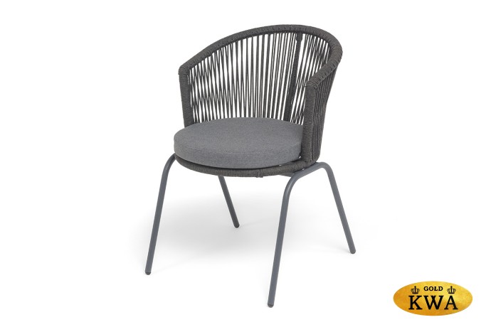 "Люксембург" стул плетеный из роупа, каркас из стали темно-серый (RAL7024) муар, роуп темно-серый круглый, ткань темно-серая 027
