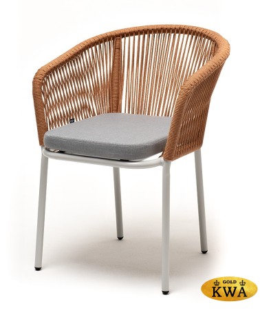 "Марсель" стул плетеный из роупа, каркас алюминий светло-серый (RAL7035) муар, роуп оранжевый меланж круглый, ткань светло-серая