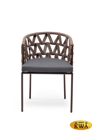 "Диего" стул плетеный из роупа, каркас из стали коричневый (RAL8016) муар, роуп коричневый круглый, ткань серая