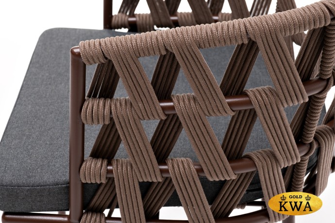 "Диего" стул плетеный из роупа, каркас из стали коричневый (RAL8016) муар, роуп коричневый круглый, ткань серая