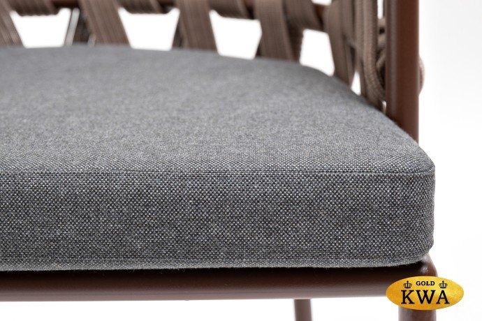 "Диего" стул плетеный из роупа, каркас из стали коричневый (RAL8016) муар, роуп коричневый круглый, ткань серая