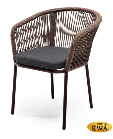 "Марсель" стул плетеный из роупа, каркас алюминий коричневый (RAL8016) шагрень, роуп коричневый круглый, ткань темно-серая 027