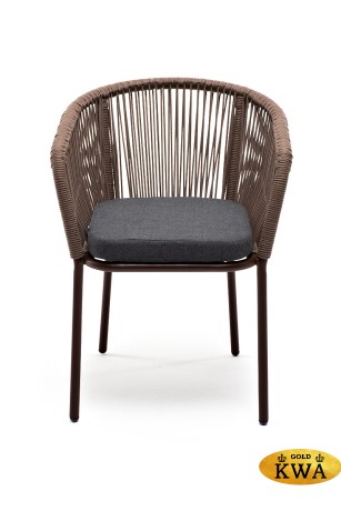 "Марсель" стул плетеный из роупа, каркас алюминий коричневый (RAL8016) шагрень, роуп коричневый круглый, ткань темно-серая 027