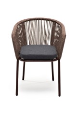 "Марсель" стул плетеный из роупа, каркас алюминий коричневый (RAL8016) шагрень, роуп коричневый круглый, ткань темно-серая 027
