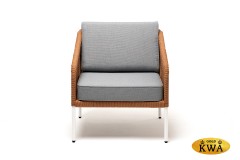 &quot;Канны&quot; кресло плетеное из роупа, каркас алюминий светло-серый (RAL7035) шагрень, роуп оранжевый меланж круглый, ткань светло-серая