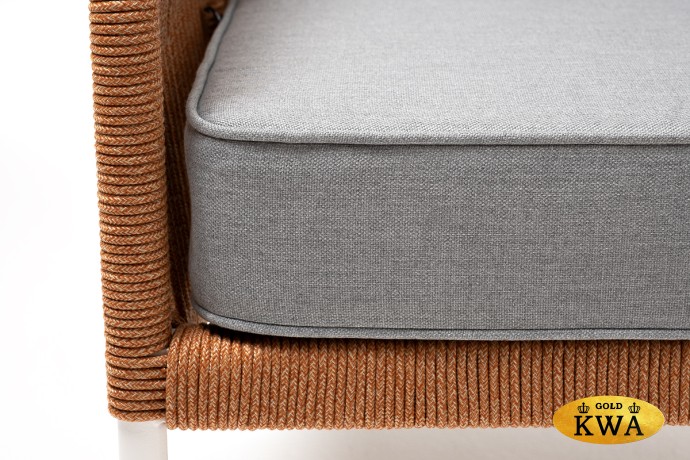 "Канны" кресло плетеное из роупа, каркас алюминий светло-серый (RAL7035) шагрень, роуп оранжевый меланж круглый, ткань светло-серая