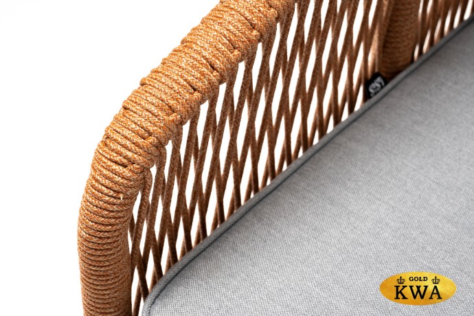 "Канны" кресло плетеное из роупа, каркас алюминий светло-серый (RAL7035) шагрень, роуп оранжевый меланж круглый, ткань светло-серая