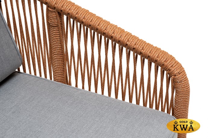 "Канны" кресло плетеное из роупа, каркас алюминий светло-серый (RAL7035) шагрень, роуп оранжевый меланж круглый, ткань светло-серая