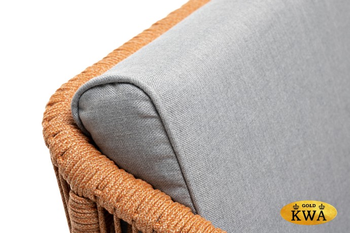 "Канны" кресло плетеное из роупа, каркас алюминий светло-серый (RAL7035) шагрень, роуп оранжевый меланж круглый, ткань светло-серая