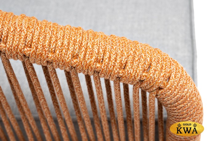 "Канны" кресло плетеное из роупа, каркас алюминий светло-серый (RAL7035) шагрень, роуп оранжевый меланж круглый, ткань светло-серая