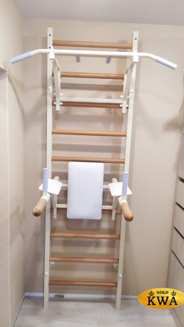 Шведская стенка комбинированная - КОМБИ - Т - БПДР (стенка + турник + брусья с подлокотниками с деревянными ручками)