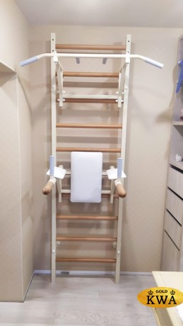 Шведская стенка комбинированная - КОМБИ - Т - БПДР (стенка + турник + брусья с подлокотниками с деревянными ручками)