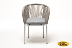 "Марсель" стул плетеный из роупа, каркас алюминий светло-серый (RAL7035) муар, роуп серый меланж круглый, ткань светло-серая