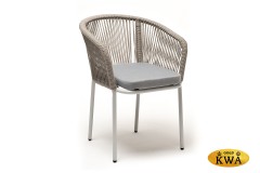 "Марсель" стул плетеный из роупа, каркас алюминий светло-серый (RAL7035) муар, роуп серый меланж круглый, ткань светло-серая