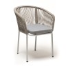 "Марсель" стул плетеный из роупа, каркас алюминий светло-серый (RAL7035) муар, роуп серый меланж круглый, ткань светло-серая