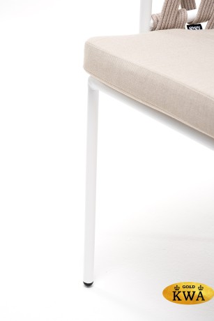 "Диего" стул плетеный из роупа, каркас из стали белый, роуп бежевый круглый, ткань бежевая