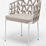 "Диего" стул плетеный из роупа, каркас из стали белый, роуп бежевый круглый, ткань бежевая
