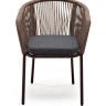 "Марсель" стул плетеный из роупа, каркас алюминий коричневый (RAL8016) шагрень, роуп коричневый круглый, ткань темно-серая 019