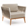 "Касабланка" кресло плетеное из роупа, основание дуб, каркас алюминий светло-серый (RAL7035) муар, роуп серо-коричневый 23мм, ткань бежевая 052