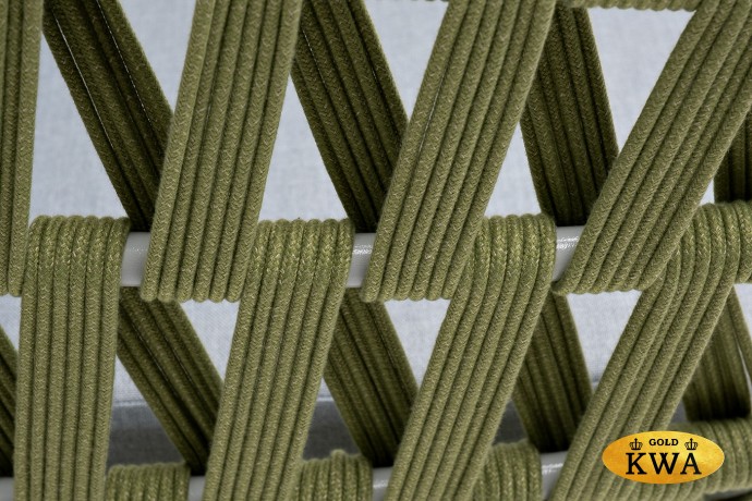 "Диего" диван 2-местный плетеный из роупа, каркас алюминий светло-серый (RAL7035) шагрень, роуп салатовый меланж круглый, ткань светло-серая