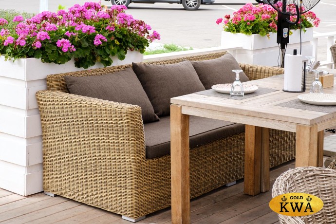 "Капучино" диван из искусственного ротанга трехместный, цвет соломенный