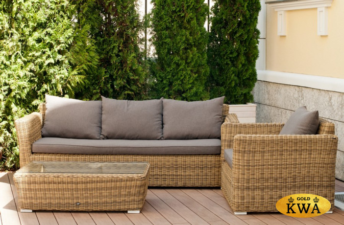 "Капучино" диван из искусственного ротанга трехместный, цвет соломенный