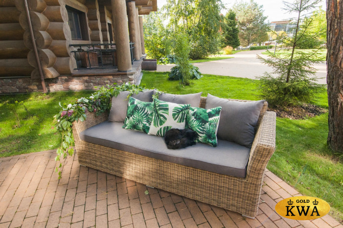 "Капучино" диван из искусственного ротанга трехместный, цвет соломенный