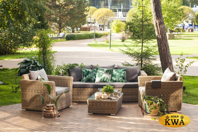 "Капучино" диван из искусственного ротанга трехместный, цвет соломенный