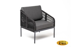 &quot;Канны&quot; кресло плетеное из роупа, каркас алюминий темно-серый (RAL7024) шагрень, роуп темно-серый круглый, ткань темно-серая