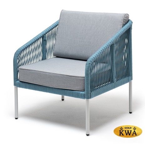 "Канны" кресло плетеное из роупа, каркас алюминий светло-серый (RAL7035) шагрень, роуп бирюзовый круглый, ткань светло-серая