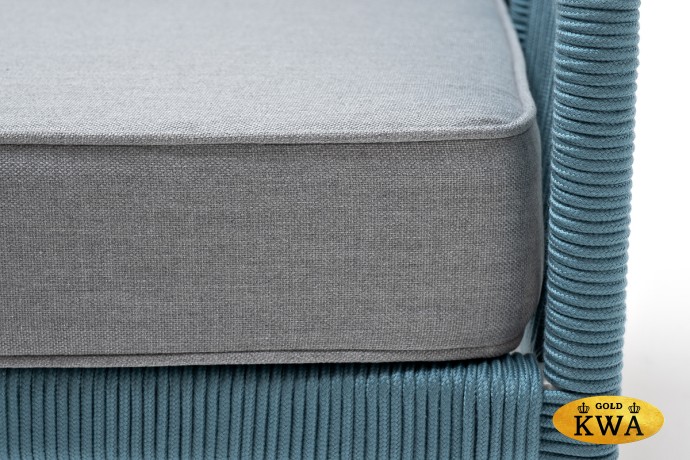 "Канны" кресло плетеное из роупа, каркас алюминий светло-серый (RAL7035) шагрень, роуп бирюзовый круглый, ткань светло-серая