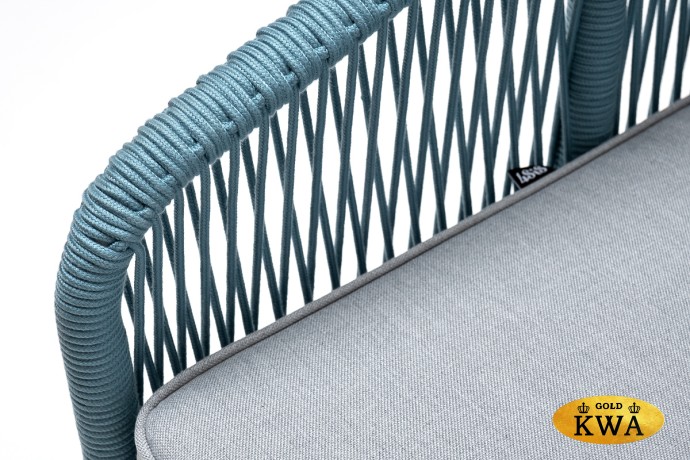 "Канны" кресло плетеное из роупа, каркас алюминий светло-серый (RAL7035) шагрень, роуп бирюзовый круглый, ткань светло-серая