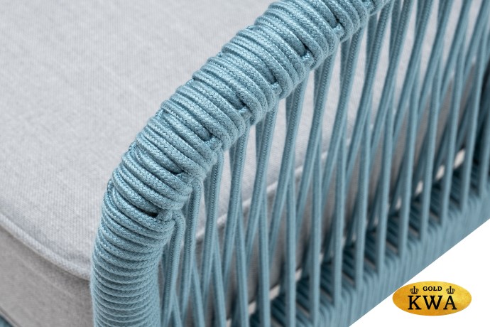 "Канны" кресло плетеное из роупа, каркас алюминий светло-серый (RAL7035) шагрень, роуп бирюзовый круглый, ткань светло-серая