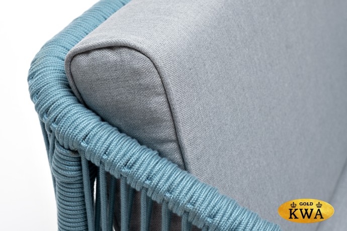 "Канны" кресло плетеное из роупа, каркас алюминий светло-серый (RAL7035) шагрень, роуп бирюзовый круглый, ткань светло-серая