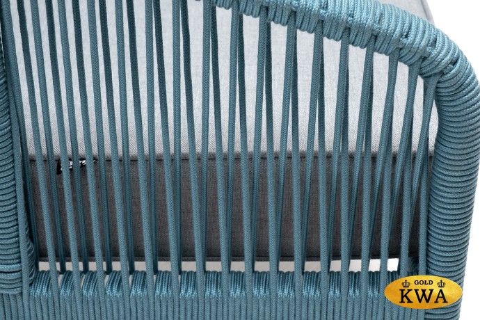 "Канны" кресло плетеное из роупа, каркас алюминий светло-серый (RAL7035) шагрень, роуп бирюзовый круглый, ткань светло-серая