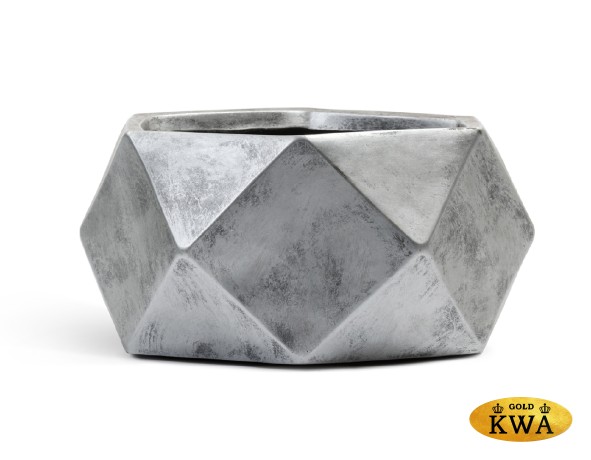 Кашпо TREEZ ERGO Rombo Низкая чаша-многогранник Состаренное серебро д-58, в-28 см