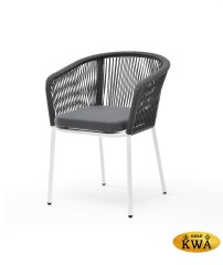 &quot;Марсель&quot; стул плетеный из роупа, каркас алюминий белый шагрень, роуп серый круглый, ткань серая