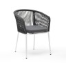 "Марсель" стул плетеный из роупа, каркас алюминий белый шагрень, роуп серый круглый, ткань серая