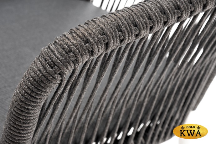 "Марсель" стул плетеный из роупа, каркас алюминий белый шагрень, роуп серый круглый, ткань серая