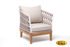 &quot;Диего&quot; кресло плетеное из роупа, основание дуб, каркас алюминий светло-серый (RAL7035) шагрень, роуп бежевый круглый, ткань бежевая 052