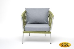 "Диего" кресло плетеное из роупа, каркас алюминий светло-серый (RAL7035) шагрень, роуп салатовый меланж круглый, ткань светло-серая