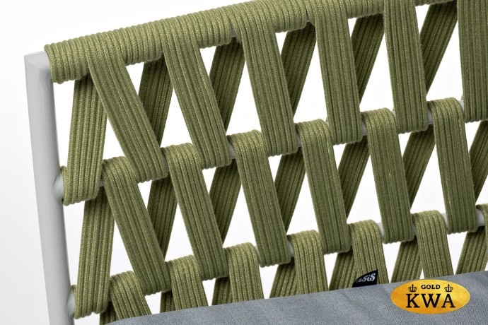 "Диего" кресло плетеное из роупа, каркас алюминий светло-серый (RAL7035) шагрень, роуп салатовый меланж круглый, ткань светло-серая