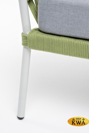 "Диего" кресло плетеное из роупа, каркас алюминий светло-серый (RAL7035) шагрень, роуп салатовый меланж круглый, ткань светло-серая