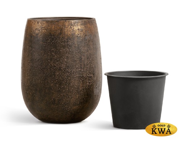 Кашпо TREEZ Effectory Metal Округлая чаша Rough с золотой патиной в-39 см, д-32 см