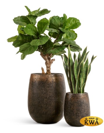 Кашпо TREEZ Effectory Metal Округлая чаша Rough с золотой патиной в-39 см, д-32 см