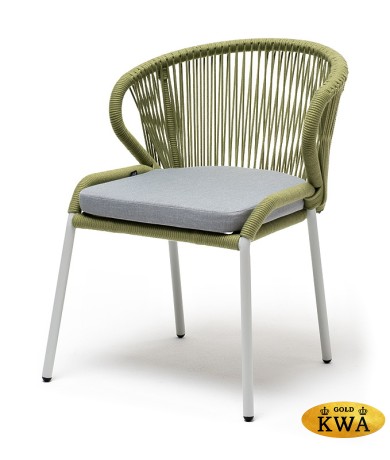 "Милан" стул плетеный из роупа, каркас алюминий светло-серый (RAL7035) муар, роуп салатовый меланж круглый, ткань светло-серая