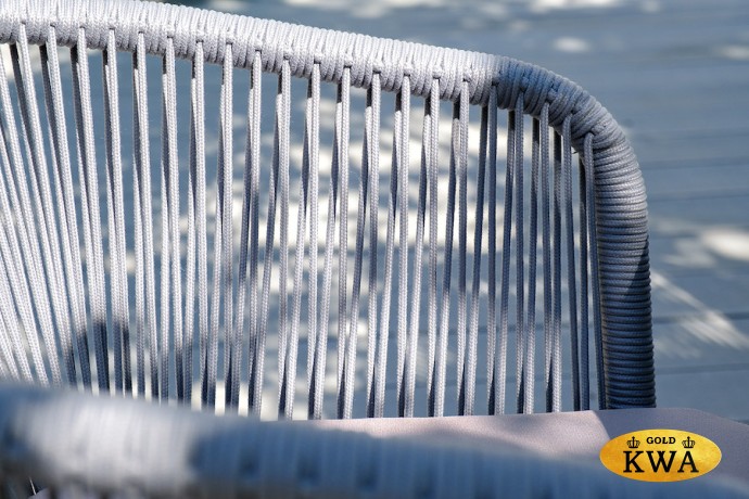 "Марсель" стул плетеный из роупа, каркас алюминий белый шагрень, роуп светло-серый круглый, ткань светло-серая