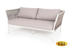"Касабланка" диван 2-местный плетеный из роупа, каркас алюминий светло-серый (RAL7035) шагрень, роуп серо-коричневый 23мм, ткань серая 017