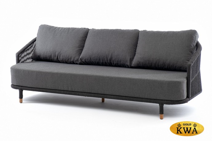 "Верона" диван 3-местный плетеный из роупа, каркас алюминий светло-серый (RAL7035) муар, роуп светло-серый круглый, ткань Mossle светло-бежевая