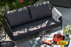 &quot;Канны&quot; диван 2-местный плетеный из роупа, каркас алюминий темно-серый (RAL7024) шагрень, роуп темно-серый круглый, ткань темно-серая